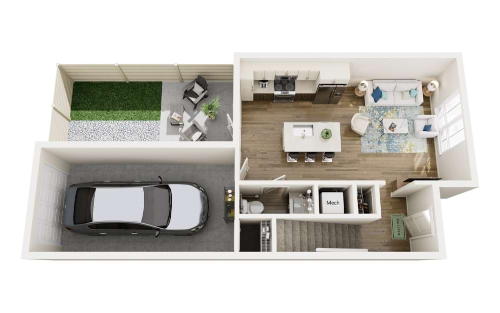 The Ascent - 2 bedroom floorplan layout with 2.5 bathrooms and 1278 square feet (Floor 1)