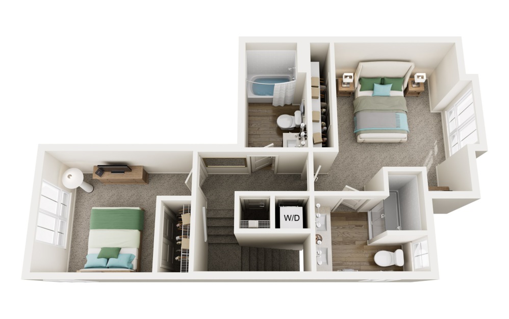 The Ascent - 2 bedroom floorplan layout with 2.5 bathrooms and 1278 square feet (Floor 2)