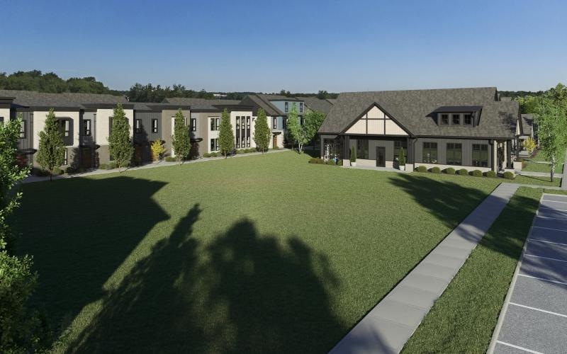 a courtyard in an apartment complex